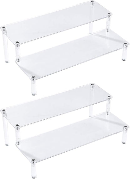 BYCY 2 Pack 2-Tier Clear Acrylic Display Stand Display Shelf for Dessert Jewels Figurines, Clear Cupcake Stand - 2 Pack ( 12" * 6.9" * 4.25" )