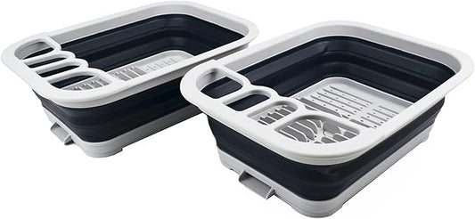 SAMMART 7.3L (1.9 Gallon) Collapsible Dish Drainer with Drainer Board - Foldable Drying Rack Set - Portable Organizer - Space Saving - pop up Storage (Grey/Slate Grey (Set of 2))