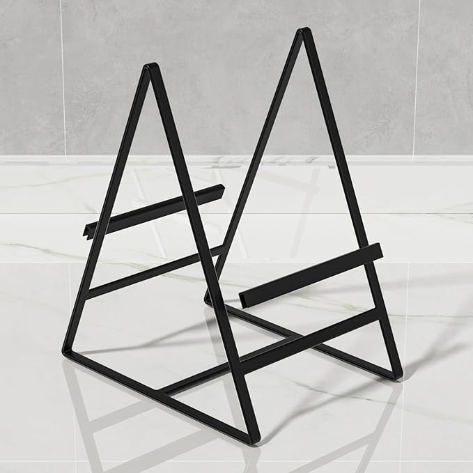 Hikinlichi 2 Pack Triangle Plate Holders Organizers Large Upright Cabinet Dish Drying Racks Metal Plate Dish Organizers Racks Stands for Countertop and Cupboard Black