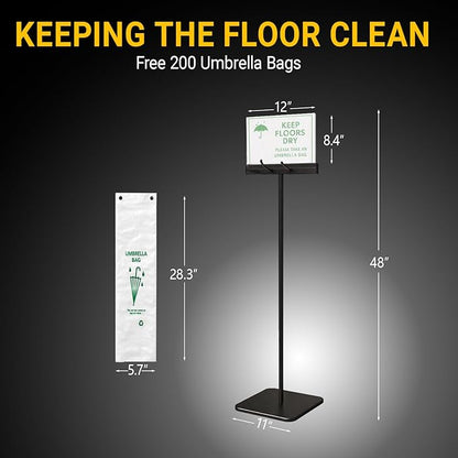 Umbrella Holder Stand For Entryway With Free 200 Disposable Large Plastic Umbrella Bags Wet Umbrella Bags Locking & Interchangeable Display Stand For Printed Cards/Sheets, Floor Protection
