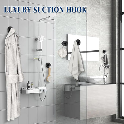 warlve Suction Cup Hooks No Drill Stainless Steel Shower Hooks Towel Hook Heavy Duty on Smooth and Non-Porous Surfaces in Bathrooms Kitchen Bedroom (2, Matte Black)