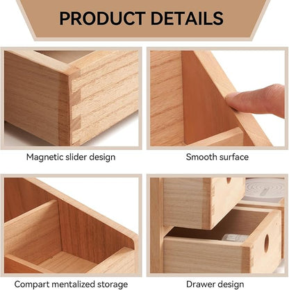 KIRIGEN Wood Makeup Organizer Storage Cabinet Tabletop Cosmetic Organizer Jewelry Storage Box 8 Compartment Makeup Display Case with 3 Drawers Natural(HZG-NA)