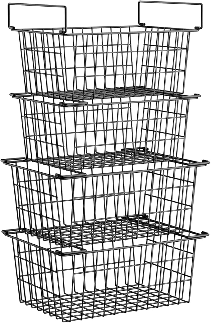 Homics Freezer Organizer Bins, Large Capacity Stackable Baskets for Deep Chest Freezer Easy Get and Sort Bottom Frozen Meats Food Storage Containers Pantry Storage and Organization, 4pcs