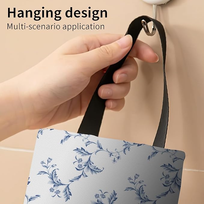 Plastic Bag Holder, Wall Mount Grocery Bag Organizer, Funny Hanging Trash Storage Dispenser for Home Kitchen Cute Blue Floral