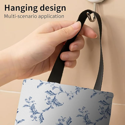 Plastic Bag Holder, Wall Mount Grocery Bag Organizer, Funny Hanging Trash Storage Dispenser for Home Kitchen Cute Blue Floral