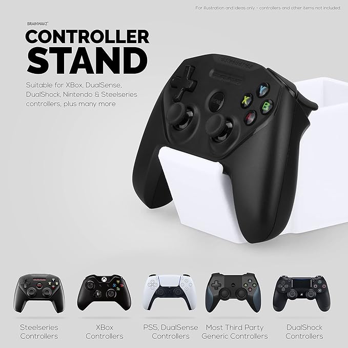 Desk Organizer with Game Controller Holder, Tablet Stand for iPads/iPhones, TV Remote & Pen Storage, Reduce Desktop Clutter, Have All Your Side Table Items in One Space (White)