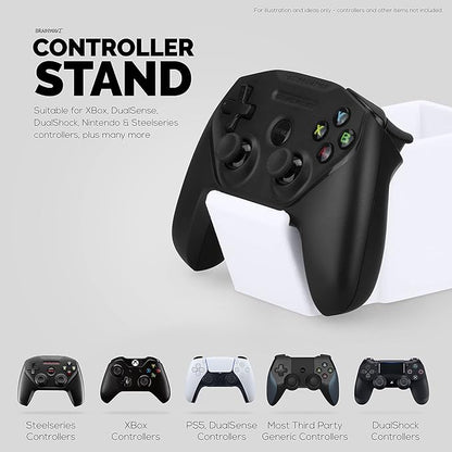 Desk Organizer with Game Controller Holder, Tablet Stand for iPads/iPhones, TV Remote & Pen Storage, Reduce Desktop Clutter, Have All Your Side Table Items in One Space (White)