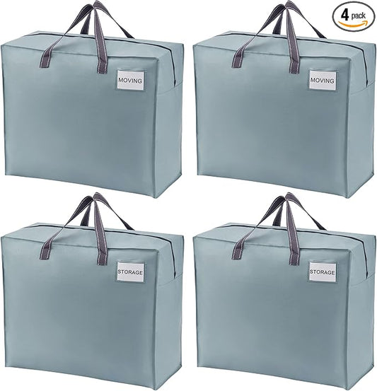 VENO 4 Pack Moving Bags, Christmas Storage Containers, Storage Totes, Zipper On Top, Sturdy, Storage Bags for Camping, Clothes, Bedding, Comforters, Pillows (22 Gallon Light Blue, 4 Pack)