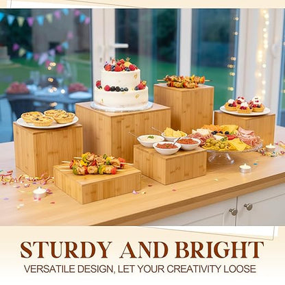6 Pcs Bamboo Buffet Risers, Large Food Risers for Buffet Table, Cake Cupcake Display Stand Cube Box for Wedding Party Catering Dessert Jewelry Collectibles Home Decor, 10" 9" 8" 7.5" 6.7" 6"