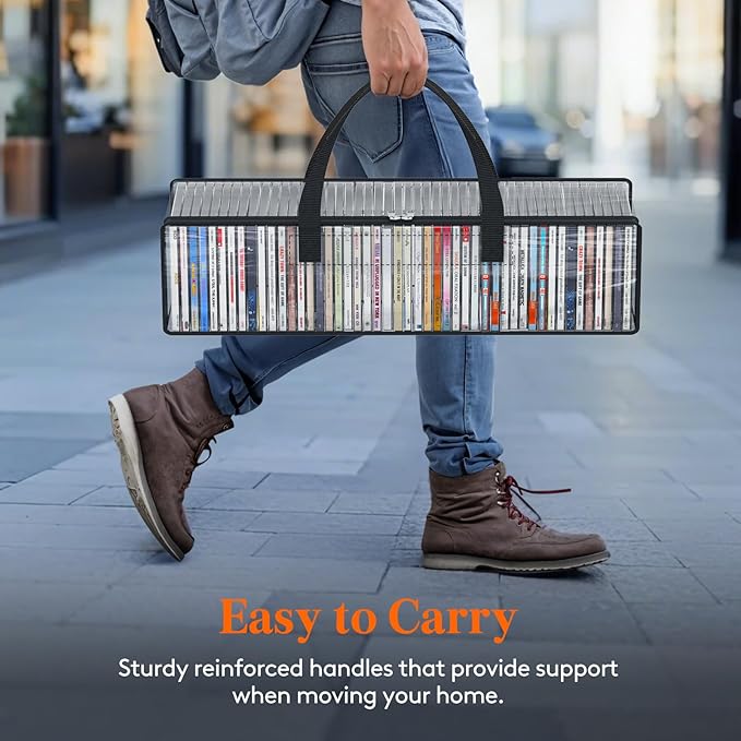 Lifewit CD Storage Bags, Clear PVC Plastic CD Case Holder with Handles, Front Window Zipper Design, Stackable Media Organizer Box for Albums, Hold up to 100 Pcs CDs (50 Each), 2 Pack