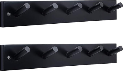 WEBI Coat Rack Wall Mounted,16" Hole to Hole,Coat Hanger Wall Mount with 5 Hooks for Hanging Coats,Hook Rack Peg Rail for Hats,Jacket,Clothes,Towels,Black,2 Packs