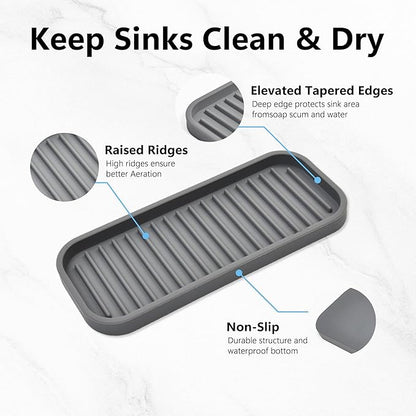 silicone sponge holder - dish soap holder for kitchen counter 2 Pack, Waterproof sponge soap tray for kitchen sink bathroom, Multipurpose sink caddy organizer for soap dispenser Scrubbers Makeup Gray