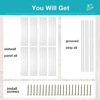 NeatiEase Slatwall Panel Wall Storage Systems, 4 x 8ft Slat Wall Paneling Garage Wall Organizer, Heavy Duty Wall Mounted PVC Wall Rack (White)