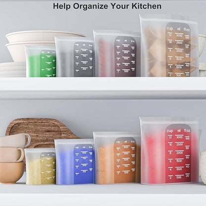 Bangp Premium Silicone Reusable Food Storage Bags,4 Pack(100oz, 50oz, 30oz,15oz),New Generation Stand Up Zip Freezer Bags,Sandwich Snack Bags,Healthy Food Storage Containers,Leak-free,Dishwasher Safe