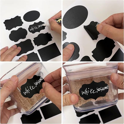 120 Pcs Chalkboard Labels for Storage Bins, Removable Chalk Sticker for Jars Containers Storage Bins, Assorted Shapes - Canning Labels, Bottle Labels, Food Labels Includes Erasable Liquid Chalk Marker