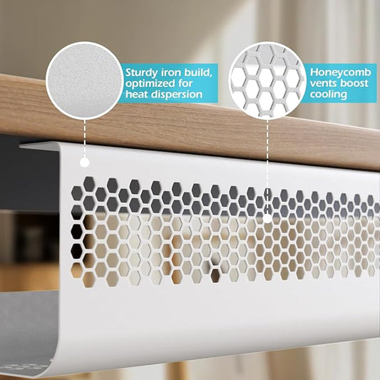 KHAMAL Cable Management Under Desk 26PCS - Cable Management Tray Kit Ventilated Hexagonal Design with Cable Clips, Wire Ties, Cord Holder & Screws for Office, Home - 2 White Sets