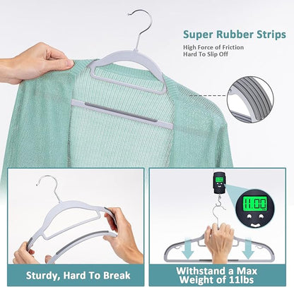LMTrystFit 50-Pack Plastic Clothes Hangers, Space Saver, Non Slip, 360° Swivel Hook, 0.2 Inches Slim, Sturdy Heavy Duty Coat, Durable Hangers for Suits, Light and Dark Gray