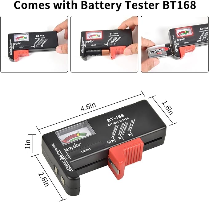 Battery Organizer Box Storage Case with Tester, Batteries Vault Holder Bag Container for 158+ Batteries Variety Pack AA AAA AAAA C D 9V 3V Lithium LR44 CR2 CR123 CR1632 18650 (Black)