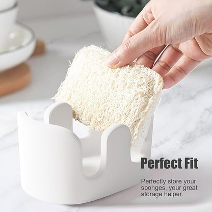 Slow Slog Double Sponge Holder, 2 Slot Diatomite Stone Sponge Holder, Absorbent Sponge Stand for Kitchen Sink, Quick Dry Sponge Caddy Kitchen Sink Organizer, White