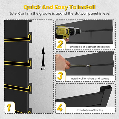 SlatWall Paneling 4x2 FT, PVC Slat Wall Panels with 8 Hooks Heavy-Duty Garage Organization System, Slatwall Pegboard Suitable for Home、Garage、Shop Wall Display & Organization (Black)