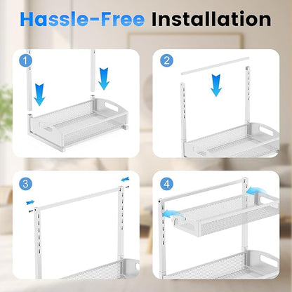 Metal Under Sink Organizer, Pull Out Cabinet Organizer Rack with Silk-Smooth Bottom Drawer, 5-Level Adjustable, Multi-Purpose Storage Shelf for Bathroom, Kitchen, Vanity, Pantry (2-Pack)