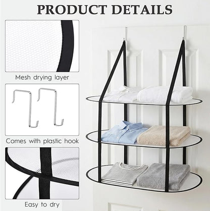 2Pcs 3 Tier Over The Door Folding Drying Rack with Excellent Load-Bearing,Large Sweater Drying Rack,Lay fold Flat Mesh Clothes Hanging Dryer for Quickly Dry Clothing,Sweater,and Room Organization