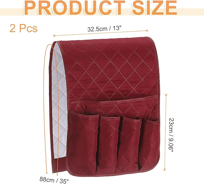 uxcell 2 Pcs Recliner Armchair Caddy, Couch Armrest Organizer with 5 Pockets for Bedside Sofa Remote Control Holder Magazine Phone Book Glasses (Wine Red, 35"x13")