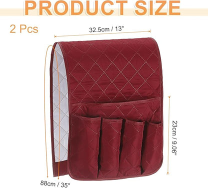uxcell 2 Pcs Recliner Armchair Caddy, Couch Armrest Organizer with 5 Pockets for Bedside Sofa Remote Control Holder Magazine Phone Book Glasses (Wine Red, 35"x13")