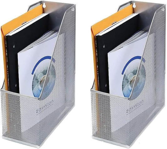 YBM HOME Mesh Steel Deluxe Magazine Rack, Extra Wide, Magazine File Holder 2258-2 (2, Silver)