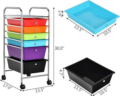 Happygrill 6-Drawer Organizer Cart Tools, Mobile Utility Storage Cart with Removable Drawers & Lockable Wheels, Rolling Storage Cart with Wheels for Home Office,Multicolor