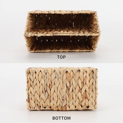 YAHUAN Natural Wicker Magazine Rack Water Hyacinth Divided Magazine Basket Magazine Newspaper Book Holder for Bathroom, Office, Floor
