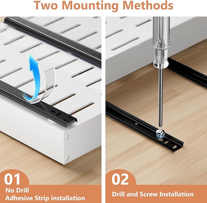 BUFOR 1 Pack Pull out Cabinet Organizer, Width (10"-16") Depth (17"-25"), with 3 Rails Adjustable Slide, Expandable Pullout Drawers for Cabinets, No Drill Adhesive Kitchen Drawers for Pantry Shelves
