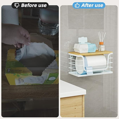 Trash Bag Holder Dispenser,Garbage Bag Holder Dispenser,Wall Mount Trash Garbage Bag Organizer Under Sink,Bamboo Lid Container for Laundry Room Kitchen and Pantry Organization and Storage,Standard