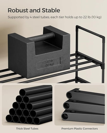 SONGMICS Shoe Rack, 4-Tier Shoe Organizer, Metal Storage Shelf, Upright or Upside Down, for 20-25 Pairs, Stackable, for Entryway, 11.8 x 36.2 x 29.1 Inches, Black ULSA14BK