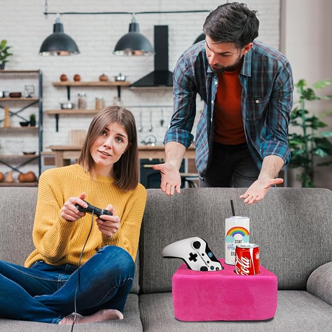 Couch Cup Holder Pillow Tray! Keep Drinks Hand Reach and KeepTemp, Prevent Spills and Use Anywhere. Cup Holder for Couch, Bed, Car, Courtyard, Park, Beach. Pink