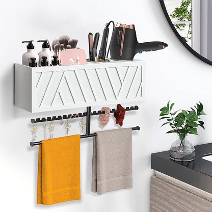 Ronjnndc Rustic Hair Dryer Holder Wall Mounted,Hair Styling Tools & Accessories Organizer,Bathroom Supplies & hot Tools vanities Organizer Caddy,for Storage Flat Iron,Blow Dryer,Curling Iron,Towel