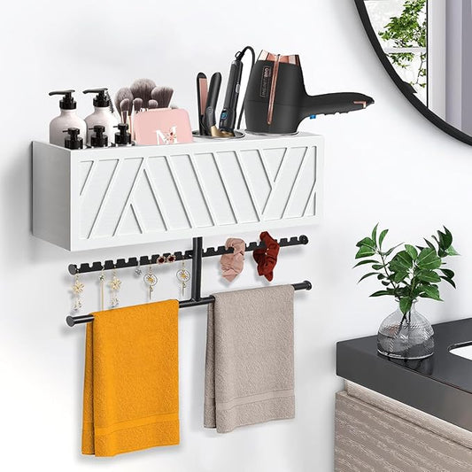 Ronjnndc Rustic Hair Dryer Holder Wall Mounted,Hair Styling Tools & Accessories Organizer,Bathroom Supplies & hot Tools vanities Organizer Caddy,for Storage Flat Iron,Blow Dryer,Curling Iron,Towel