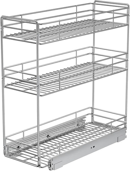 Pull Out Spice Rack Cabinet Organizer 8½" W x 20½" D, 3 Tier Heavy Duty Sliding Spice Cabinet Organization for Narrow Cabinet, Pull Out Shelves for Kitchen
