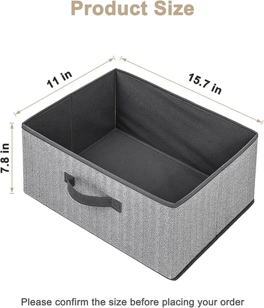 Storage Baskets, 15.7 Inch Woven Fabric Bins, Storage Cubes with Reinforced Handles, Organizer Bins for Closet Shelves, Foldable, for Toys, Clothes, Natural Beige (4PCS/Grey-15.7*11*7.8inch)