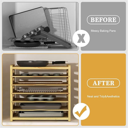 sandpaint 7 Tier Wooden Cabinet Tray Dividers,Kitchen Cabinet Tray Divider for Pans, Storing pans, Baking trays, Cutting Board