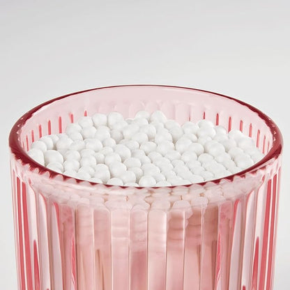 MKOSAB 2 Pack Qtip Holders for Bathroom, Clear Glass Apothecary Jars with Lids,Vintage Bathroom Canisters for Cotton Balls,Swabs,Floss Picks,Hair Ties,Vanity Organizer and Storage Decor (Pink)