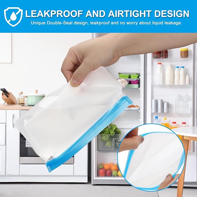 PATIKIL 11"x2"x10.6" Reusable Freezer Bag, 3 Pcs Leakproof Zip Food Storage Stand Up Bags Fridge Snack Vegetable Fruit Ice Container for Long-Lasting Freshness, Blue