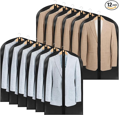 Zilink Clear Garment Bags for Hanging Clothes Clear Suit Bags for Closet Storage Breathable Suit Bag for Travel for Suits, Coats, Jackets, Set of 12