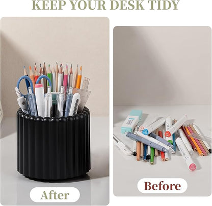 Anyoifax 360° Rotating Pen Holder 7 Slots Desk Organizer Removable Pencil Cup Plastic Art Supplies and Accessories Desktop Storage Box Caddy for Office, School, Home (Black)