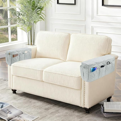 HADEEONG Remote Control Holder, Non Slip Bedside Armchair Caddy, Recliner Arm Caddy Armrest Organizer with 14 Pockets for Cell Phone TV Remote Control Magazines, Light Gray