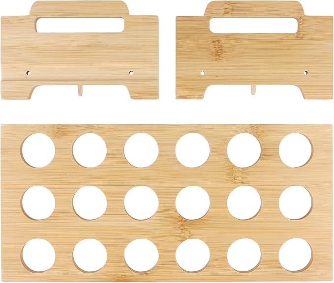 HAKZEON 2 Pack Stackable Bamboo Egg Holder for 36 Fresh Eggs - Farmhouse Kitchen Countertop Organizer, Wooden Display Rack Fits Quail Duck Turkey Chicken Eggs