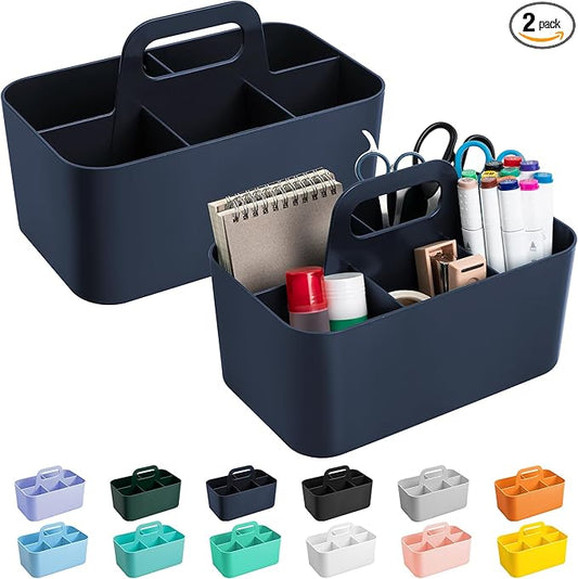 Tiawudi 2 Pack Caddy Organizer with Handle, Portable Plastic Caddy, Storage Organization for Cleaning, Bath, Makeup, Art, Craft, Stationery, Classroom and Office, Tote Organizer