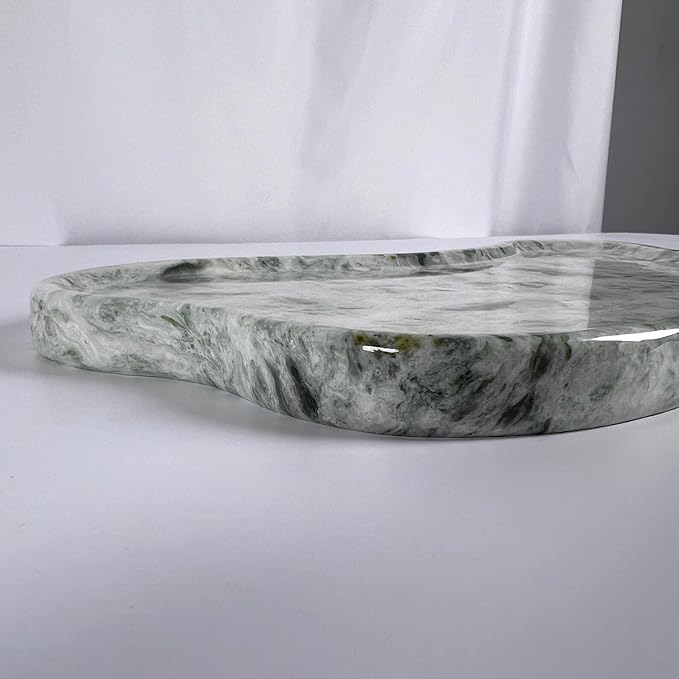 WneFu Choiziic Natural Decorative Tray, Cloud Shape, 9.8x6.1x0.62 Inches, Modern Style, Polished Finish, Bathroom Kitchen Counter Vanity Organizer with Anti-Slip Mad (Green-Marble-P)