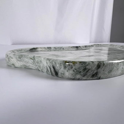 WneFu Choiziic Natural Decorative Tray, Cloud Shape, 9.8x6.1x0.62 Inches, Modern Style, Polished Finish, Bathroom Kitchen Counter Vanity Organizer with Anti-Slip Mad (Green-Marble-P)