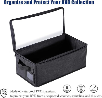 CCidea DVD Storage Box with Clear Window - 15.75" Foldable Media Organizer, Premium Zipper Closure, Holds 27+ DVDs, Dustproof Non-woven Fabric, Reinforced Handles & Label Slot (Black) (2)
